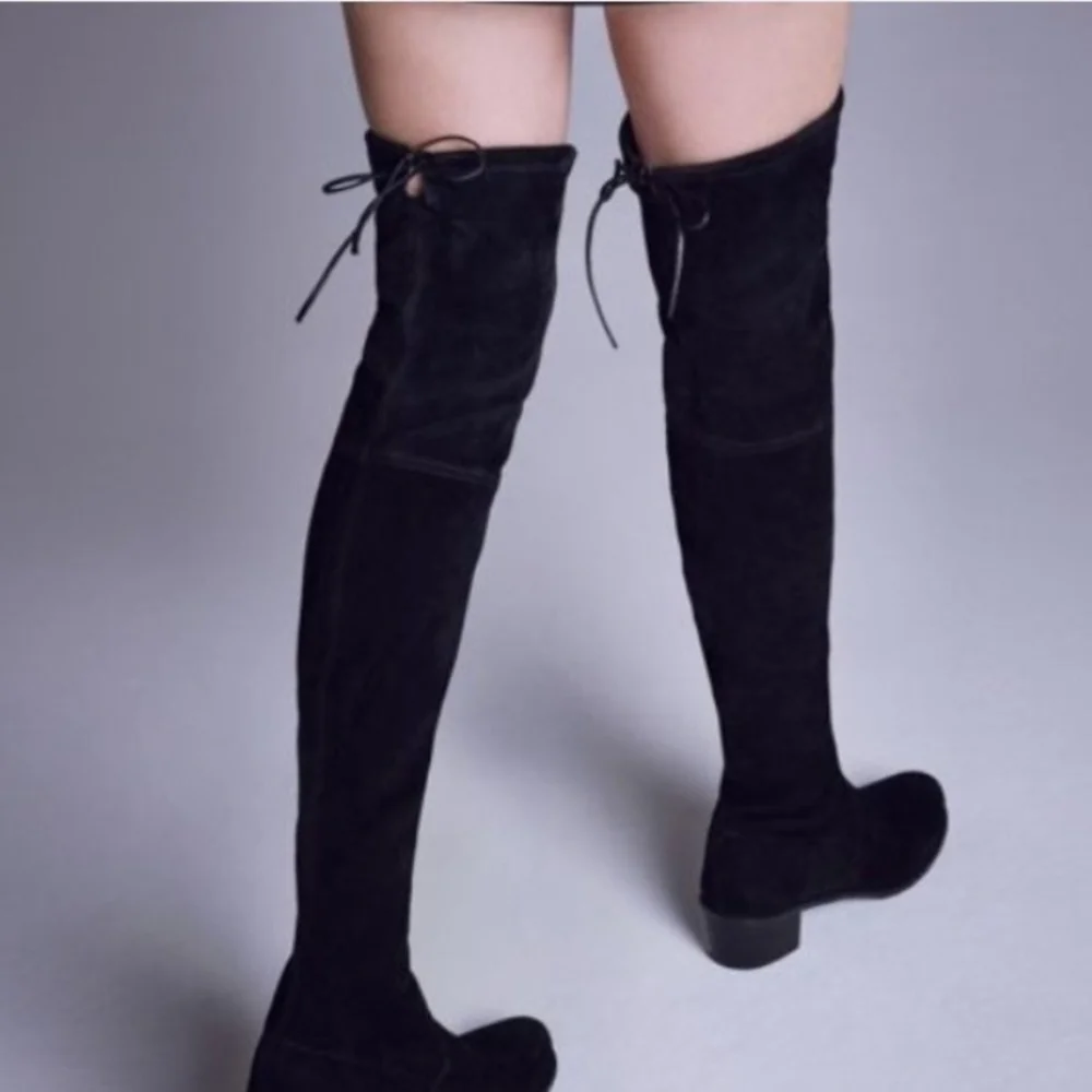 STUART WEITZMAN Tieland Over-The-Knee Boots Black Suede Womens 6 OTH Block Heel